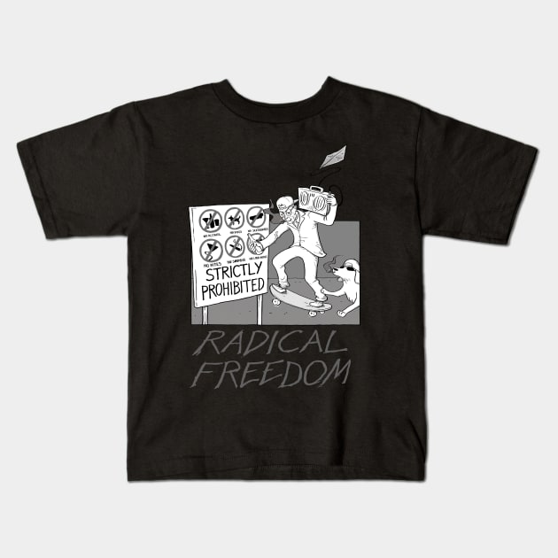 Radical Freedom at the Beach (black and white) Kids T-Shirt by ExistentialComics